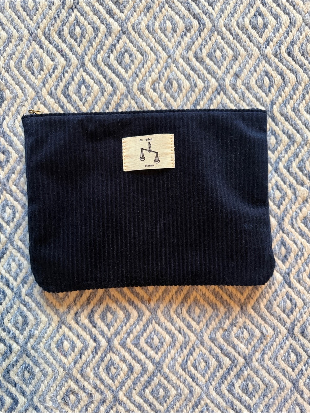 Sezane Navy Corduroy Zip Pouch